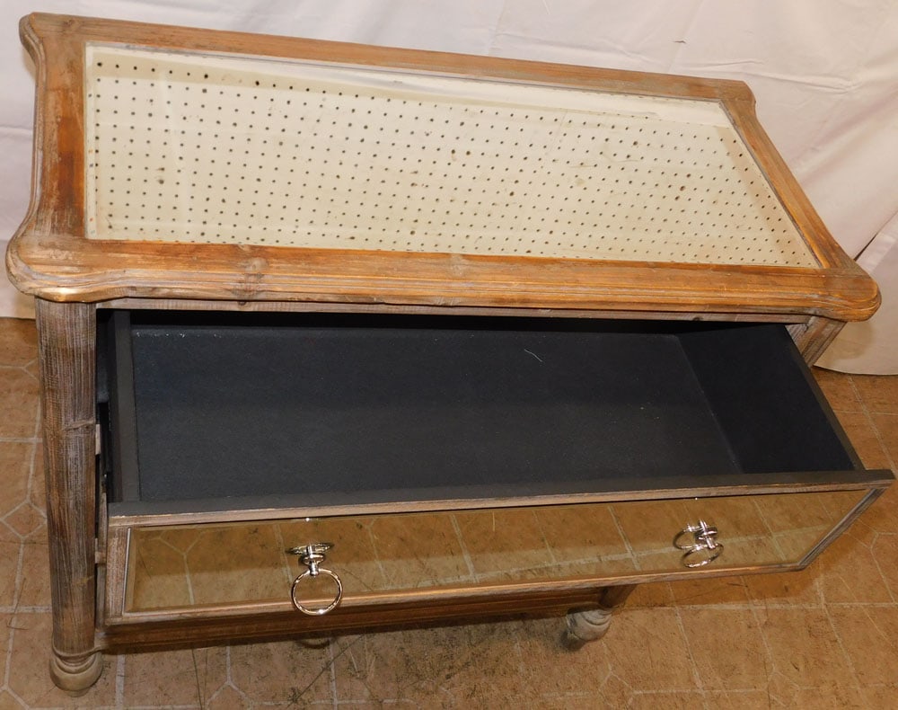 Mirror & Bleached Pine Modern Three Drawer Bed Side Chest - 3