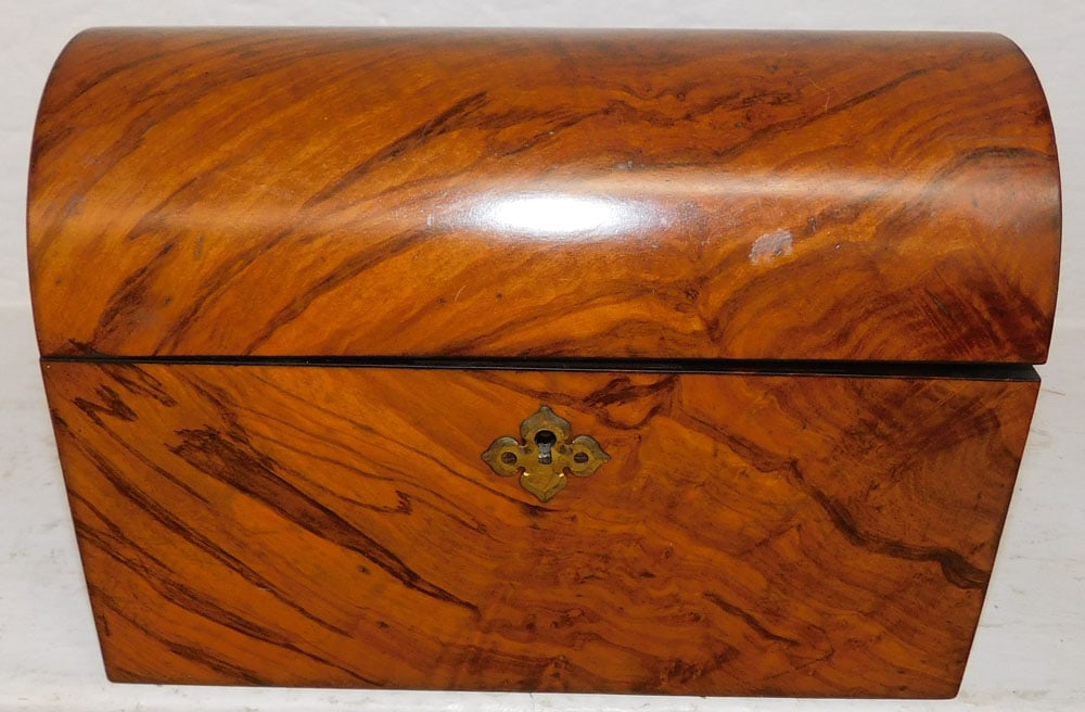 19th Century Burl Walnut Dome Top Box: 19th Century Burl Walnut Dome Top Box. 6 1/2" H 9" W 4 1/2" D ALL DESCRIPTIONS AND ANY CONDITION STATEMENT GIVEN BY LANGSTON AUCTION GALLERY ARE STRICTLY OPINIONS AND LANGSTON'S SHALL HAVE NO