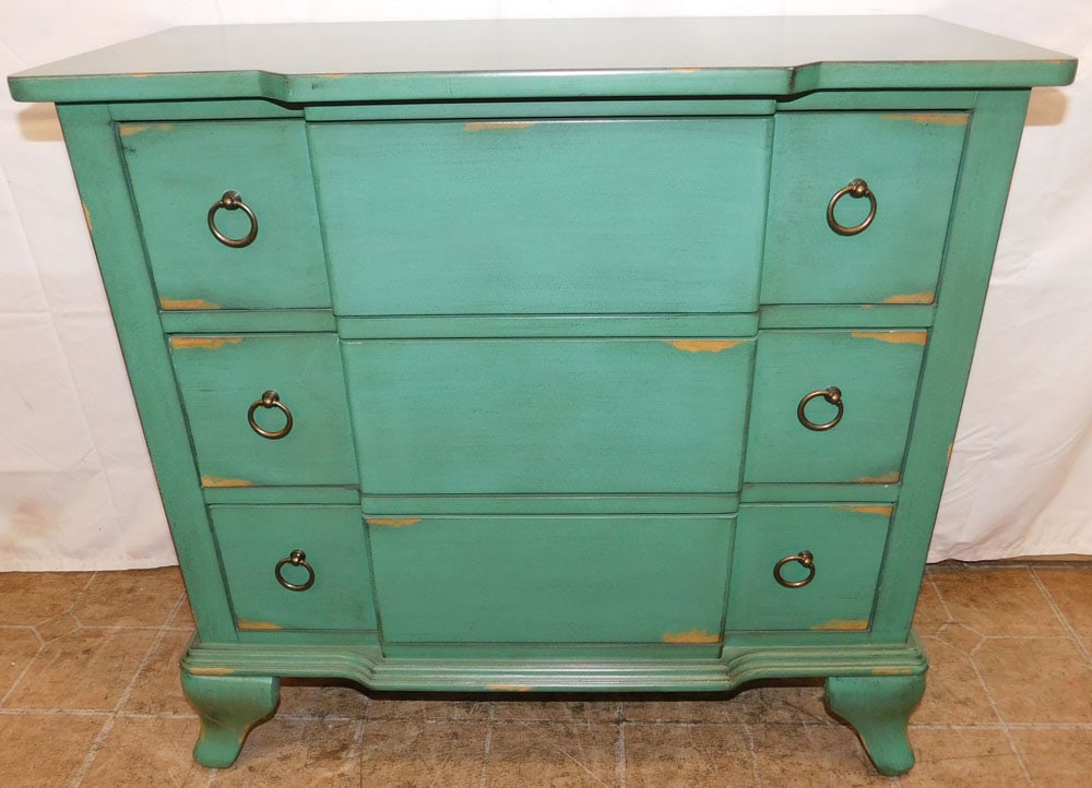 Painted Three Drawer Chest: Painted Three Drawer Chest . 29 1/4" H 31" W 15" D ALL DESCRIPTIONS AND ANY CONDITION STATEMENT GIVEN BY LANGSTON AUCTION GALLERY ARE STRICTLY OPINIONS AND LANGSTON'S SHALL HAVE NO RESPONSIBILITY