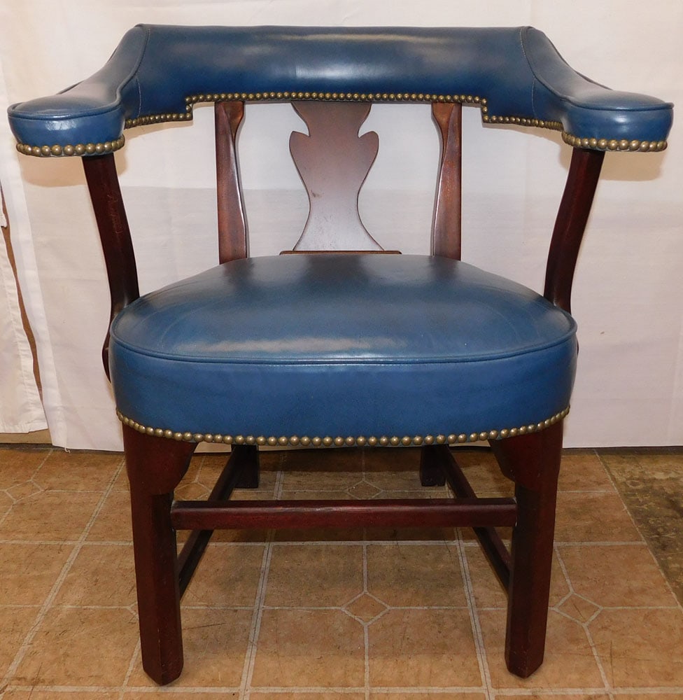 Mahogany & Leather Upholstered Arm Chair by Classic Leather (1 of 6)