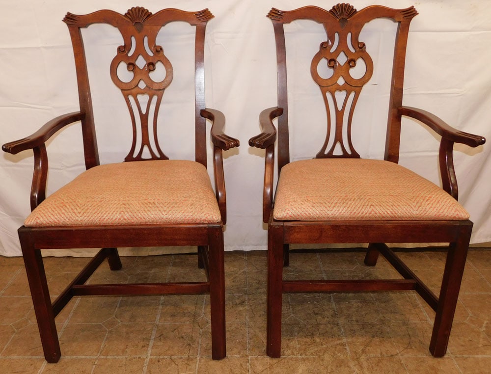 Pair of Cherry Chippendale Style Arm Chairs (1 of 4)