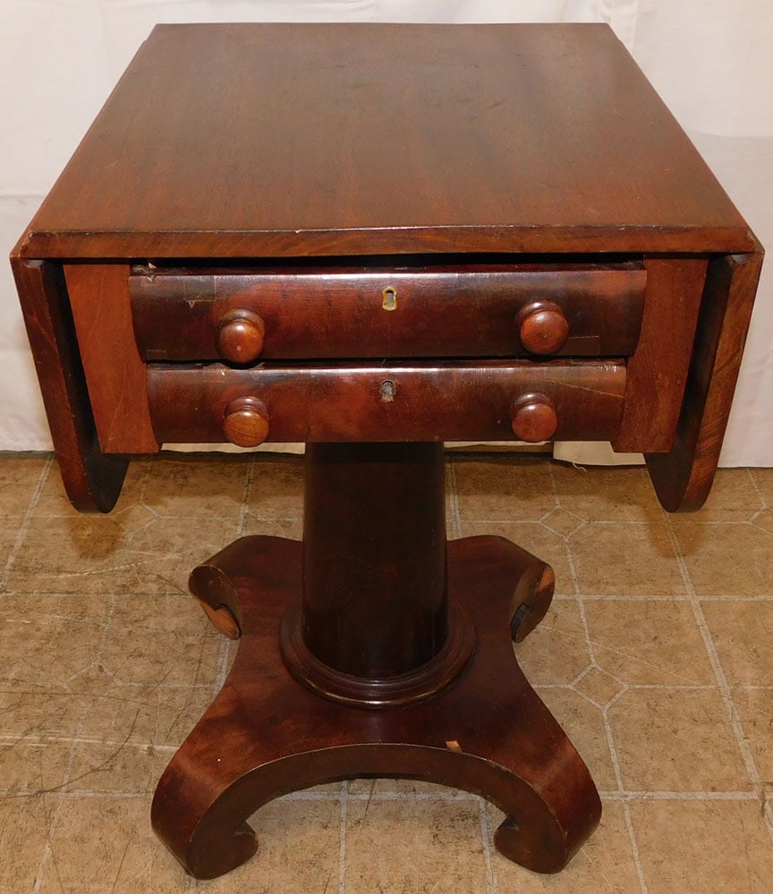 19th Century Empire Mahogany Two Drawer Drop Leaf Stand, (As Found) (1 of 9)