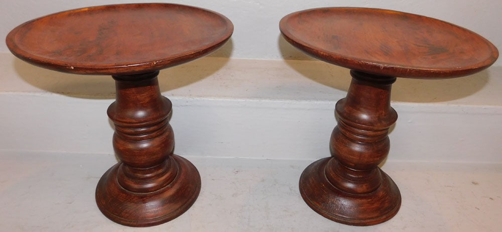 Pair of Mahogany Turned Wood Dish Top Tazzas (1 of 4)