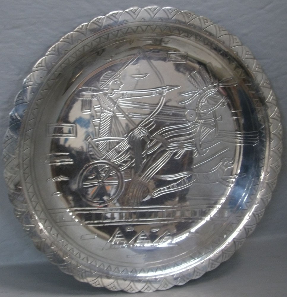 Antique Egyptian 900 Silver Scalloped Edge Charger: Antique Egyptian 900 Silver Scalloped Edge Charger. ALL DESCRIPTIONS AND ANY CONDITION STATEMENT GIVEN BY LANGSTON AUCTION GALLERY ARE STRICTLY OPINIONS AND LANGSTON'S SHALL HAVE NO RESPONSIBILITY