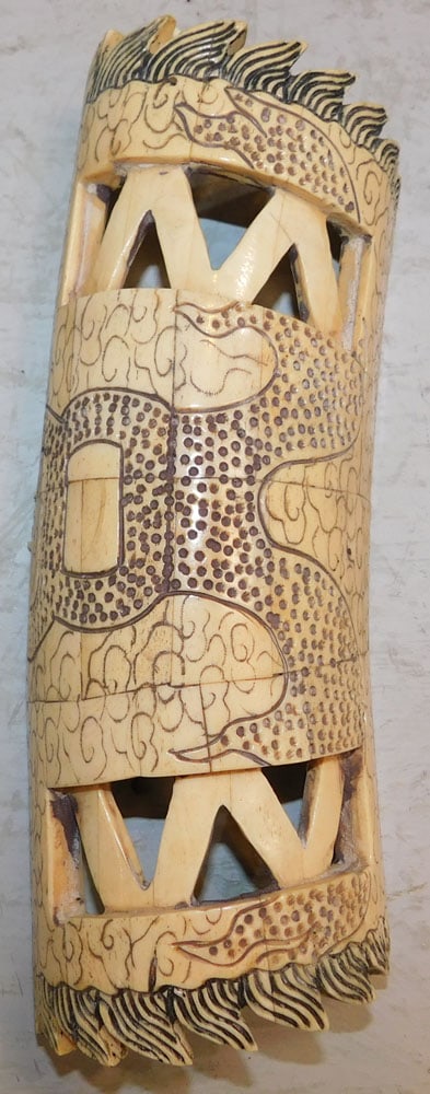 Carved Bone Open Work Element: Carved Bone Open Work Element . 10" W 3 3/4" D ALL DESCRIPTIONS AND ANY CONDITION STATEMENT GIVEN BY LANGSTON AUCTION GALLERY ARE STRICTLY OPINIONS AND LANGSTON'S SHALL HAVE NO RESPONSIBILITY FOR