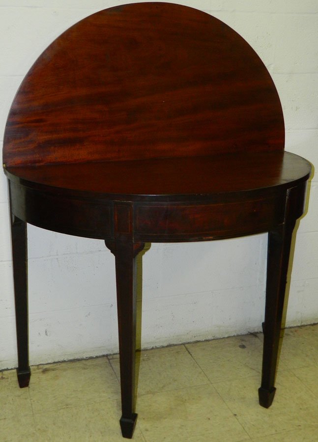 Inlaid demilune mahogany fold over table. - 3