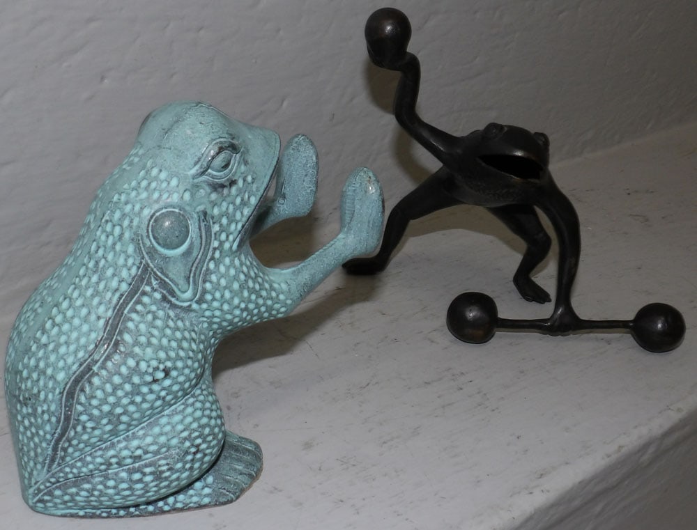 Two Bronze Frog Door Stops - 2