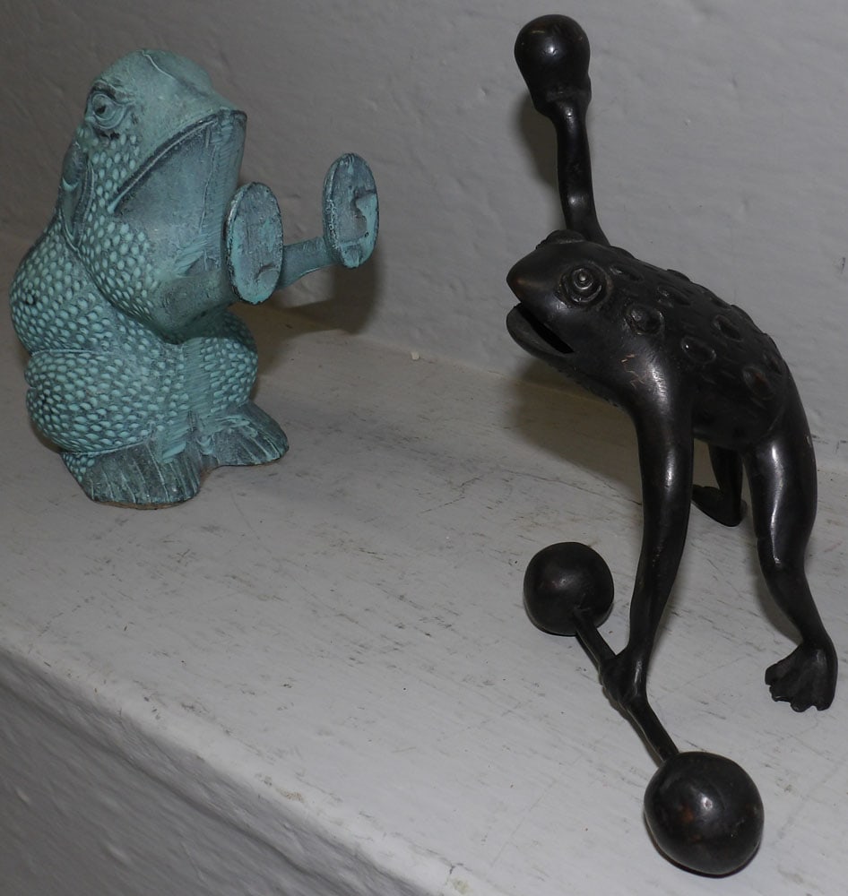 Two Bronze Frog Door Stops - 3