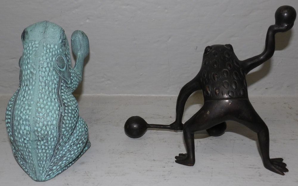 Two Bronze Frog Door Stops - 4