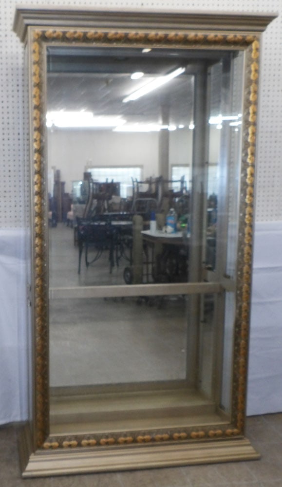 Painted & Bevel Edge Glass Curio Cabinet: Painted & Bevel Edge Glass Curio Cabinet . 80 1/4" H 44" W 13 1/4" D "ALL DESCRIPTIONS AND ANY CONDITION STATEMENT GIVEN BY LANGSTON AUCTION GALLERY ARE STRICTLY?OPINIONS?AND LANGSTON'S SHALL HAVE NO