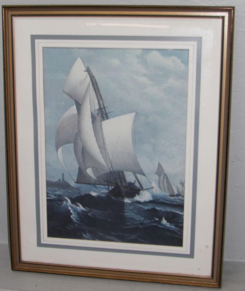 Framed & Matted Clipper Ship Print by Bombay: Framed & Matted Clipper Ship Print by Bombay. 30" x 24" "ALL DESCRIPTIONS AND ANY CONDITION STATEMENT GIVEN BY LANGSTON AUCTION GALLERY ARE STRICTLY?OPINIONS?AND LANGSTON'S SHALL HAVE NO RESPONSIBILIT