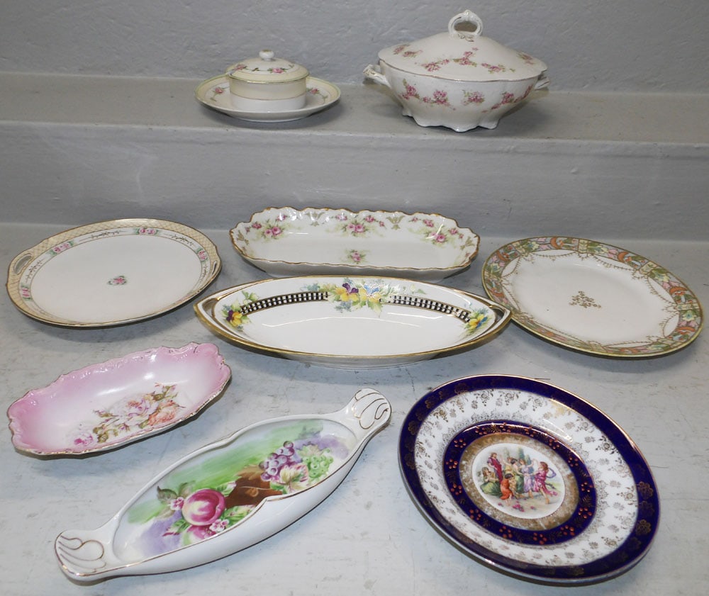 Lot of Hand Painted Nippon & German Porcelain, Including Trays & Covered Tureen (1 of 6)