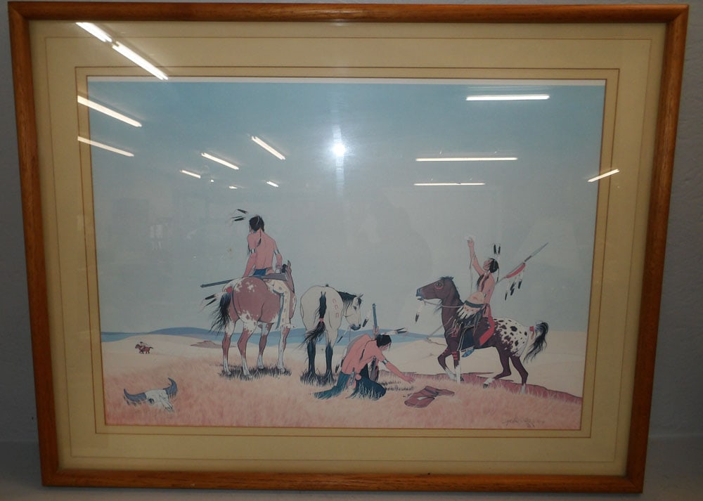 Native American Framed Print: Native American Framed Print . 26 3/4" x 34 3/4" "ALL DESCRIPTIONS AND ANY CONDITION STATEMENT GIVEN BY LANGSTON AUCTION GALLERY ARE STRICTLY?OPINIONS?AND LANGSTON'S SHALL HAVE NO RESPONSIBILITY