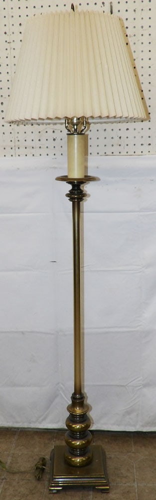 Gilded Metal Floor Lamp: Gilded Metal Floor Lamp. 59 1/2" H 16 1/2" W "ALL DESCRIPTIONS AND ANY CONDITION STATEMENT GIVEN BY LANGSTON AUCTION GALLERY ARE STRICTLY?OPINIONS?AND LANGSTON'S SHALL HAVE NO RESPONSIBILITY FOR