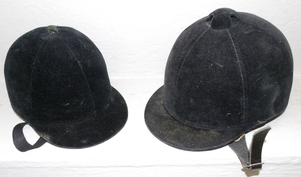 Two Vintage Jockey Hats: Two Vintage Jockey Hats. Up to Size 7 1/4" "ALL DESCRIPTIONS AND ANY CONDITION STATEMENT GIVEN BY LANGSTON AUCTION GALLERY ARE STRICTLY?OPINIONS?AND LANGSTON'S SHALL HAVE NO RESPONSIBILITY FOR