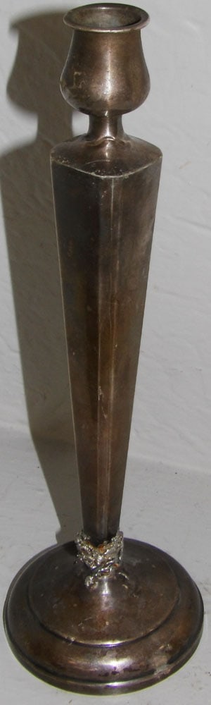 Antique Sterling Weighted Art Nouveau Candlestick, (Restored Base): Antique Sterling Weighted Art Nouveau Candlestick, (Restored Base). 11 1/4" H 3 1/2" Dia. "ALL DESCRIPTIONS AND ANY CONDITION STATEMENT GIVEN BY LANGSTON AUCTION GALLERY ARE STRICTLY?OPINIONS?AND