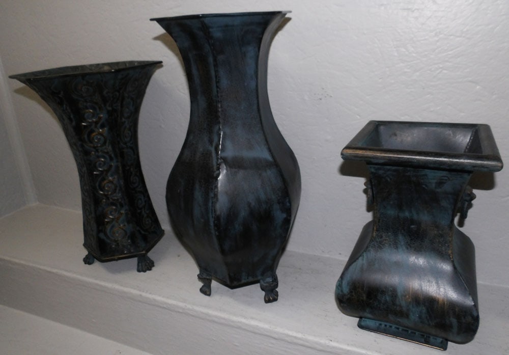 Three Painted Metal Vases - 3