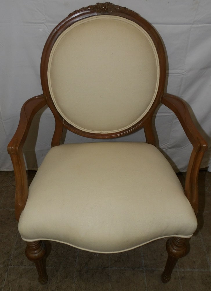 Antique Walnut & Upholstered Arm Chair (1 of 6)