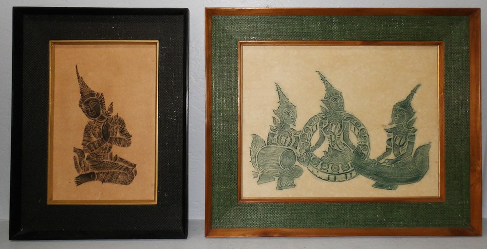 Two Framed Rubbing Thai Temple Paintings (1 of 4)