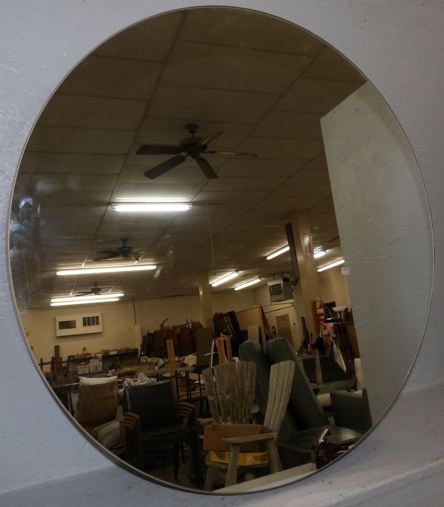 Modern Round Bamboo Frame Mirror: Modern Round Bamboo Frame Mirror . 28" Dia. "ALL DESCRIPTIONS AND ANY CONDITION STATEMENT GIVEN BY LANGSTON AUCTION GALLERY ARE STRICTLY?OPINIONS?AND LANGSTON'S SHALL HAVE NO RESPONSIBILITY FOR ERRORS