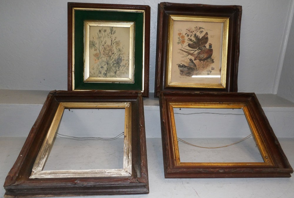 Lot of Four Antique Walnut Shadowbox Frames & Framed Prints (1 of 6)