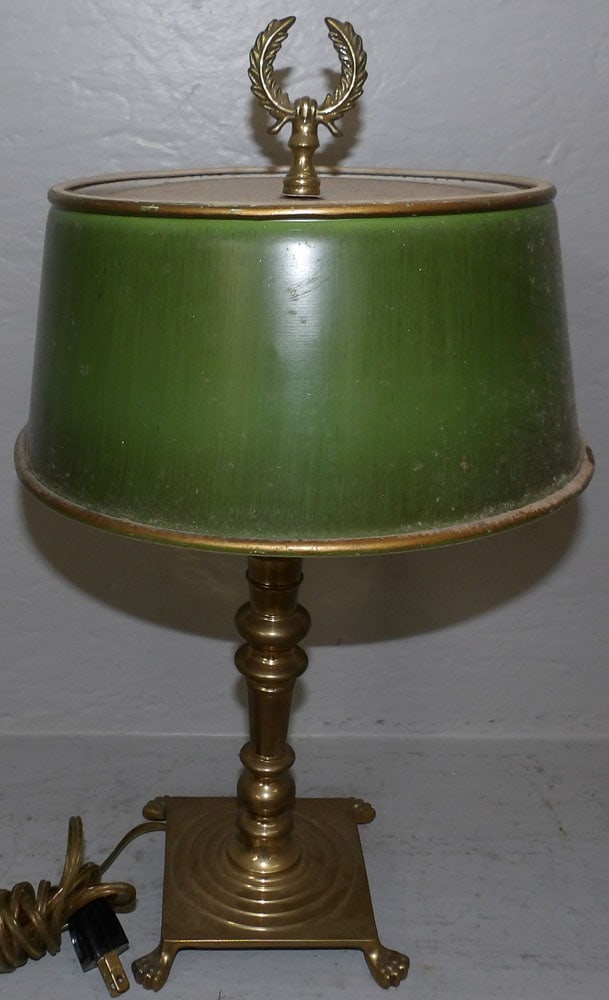Brass & Painted Tole Shade Candlestick Lamp (1 of 3)