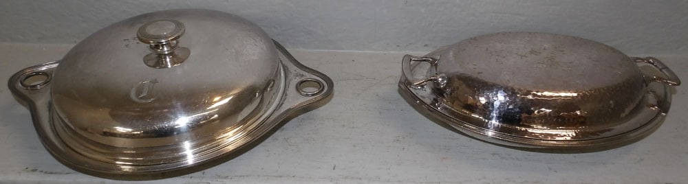 Two Silverplated Covered Dishes: Two Silverplated Covered Dishes . Up to 13 1/4" x 10" "ALL DESCRIPTIONS AND ANY CONDITION STATEMENT GIVEN BY LANGSTON AUCTION GALLERY ARE STRICTLY?OPINIONS?AND LANGSTON'S SHALL HAVE NO