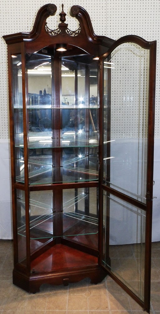 Cherry & Glass Lighted Corner Cabinet by Howard Miller (1 of 6)