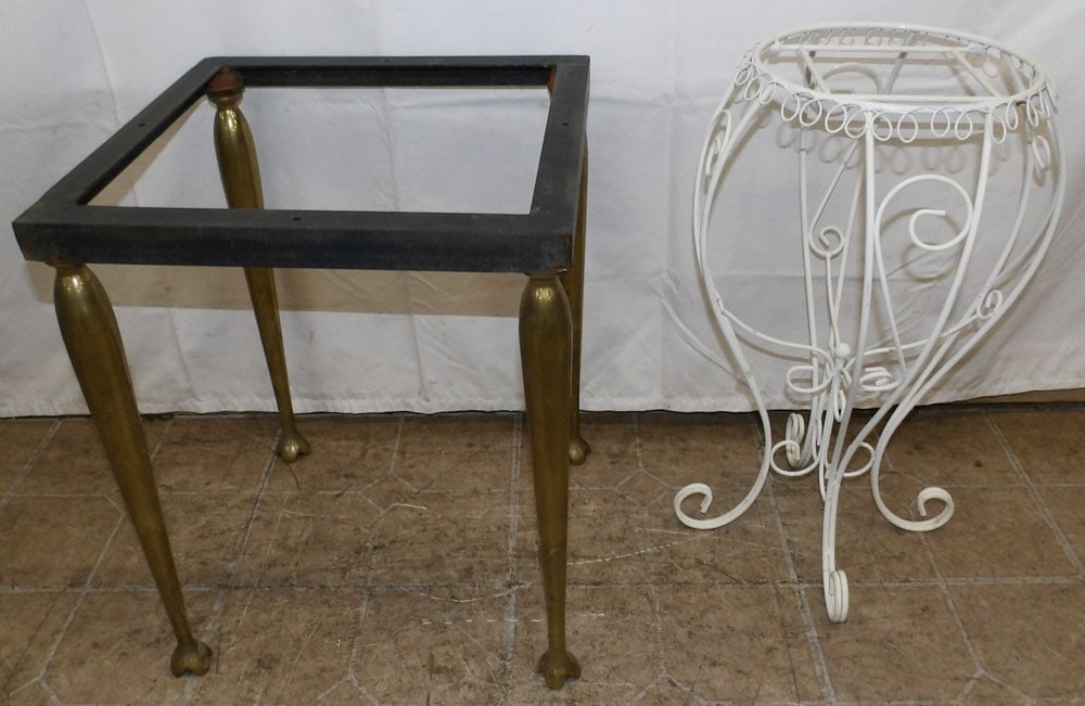 Metal Stand & Brass/Metal Stand: Metal Stand & Brass/Metal Stand . Up to 19" H 15 3/4" W 15 1/2" D "ALL DESCRIPTIONS AND ANY CONDITION STATEMENT GIVEN BY LANGSTON AUCTION GALLERY ARE STRICTLY?OPINIONS?AND LANGSTON'S SHALL HAVE NO