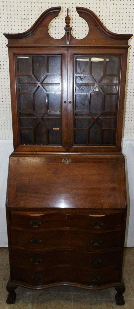 Walnut Serpentine Front Glass Door Secretary (1 of 10)