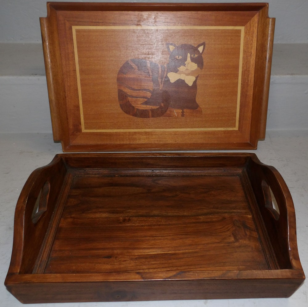 Two Wooden Serving Trays: Two Wooden Serving Trays . 19 1/4" x 12 1/2" "ALL DESCRIPTIONS AND ANY CONDITION STATEMENT GIVEN BY LANGSTON AUCTION GALLERY ARE STRICTLY?OPINIONS?AND LANGSTON'S SHALL HAVE NO RESPONSIBILITY FOR