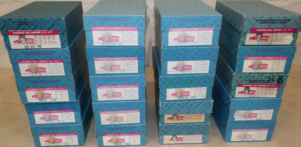 Twenty Madame Alexander Dolls in Boxes: Twenty Madame Alexander Dolls in Boxes . Box: 3" H 5 1/2" W 8 1/4" D "ALL DESCRIPTIONS AND ANY CONDITION STATEMENT GIVEN BY LANGSTON AUCTION GALLERY ARE STRICTLY?OPINIONS?AND LANGSTON'S SHALL HAVE