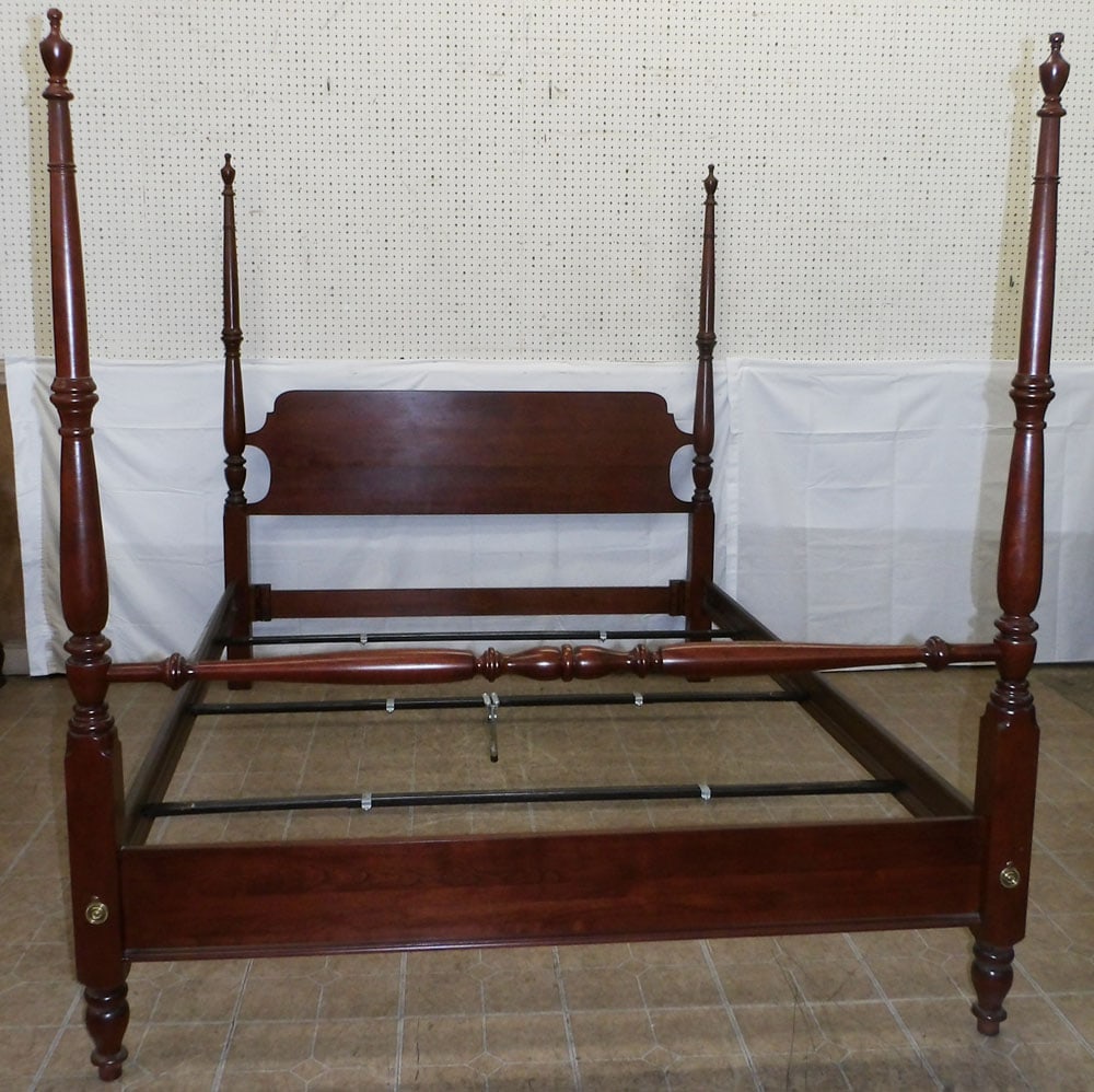 Cherry Full or Queen Size Four Poster Bed with Rails: Cherry Full or Queen Size Four Poster Bed with Rails . 68" H 65" W "ALL DESCRIPTIONS AND ANY CONDITION STATEMENT GIVEN BY LANGSTON AUCTION GALLERY ARE STRICTLY?OPINIONS?AND LANGSTON'S SHALL HAVE NO