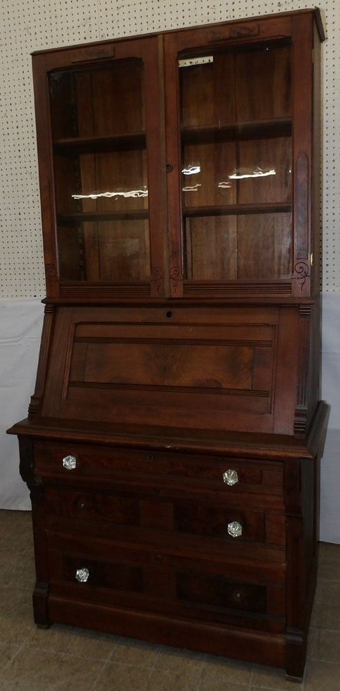 Antique Walnut Two Piece Secretary with Glass Doors (1 of 4)