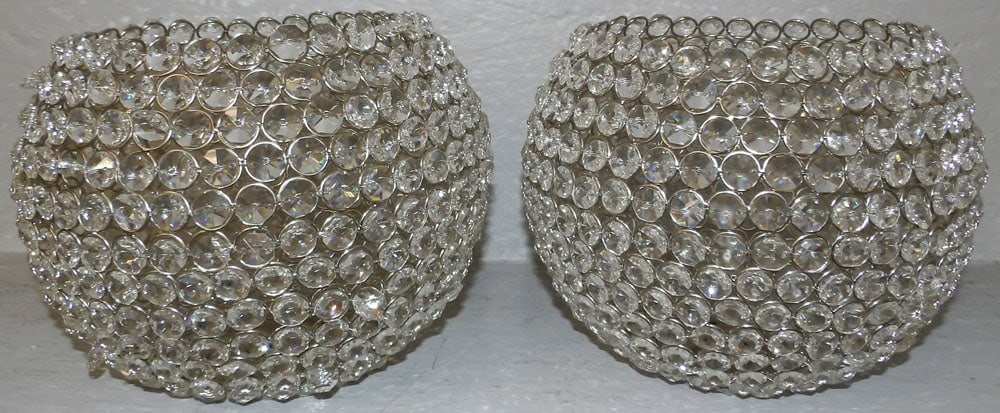 Pair of Metal & Glass Beaded Candleholders: Pair of Metal & Glass Beaded Candleholders . 7" H 9" Dia. "ALL DESCRIPTIONS AND ANY CONDITION STATEMENT GIVEN BY LANGSTON AUCTION GALLERY ARE STRICTLY?OPINIONS?AND LANGSTON'S SHALL HAVE NO