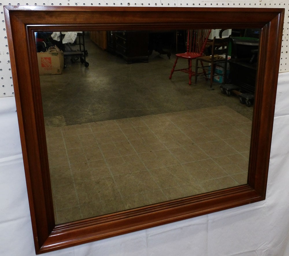 Cherry Framed Mirror: Cherry Framed Mirror . 33 1/2" x 39 1/2" "ALL DESCRIPTIONS AND ANY CONDITION STATEMENT GIVEN BY LANGSTON AUCTION GALLERY ARE STRICTLY?OPINIONS?AND LANGSTON'S SHALL HAVE NO RESPONSIBILITY FOR ERRORS OR