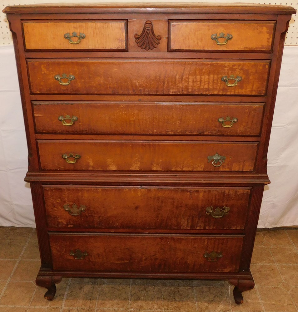 Antique Tiger Maple Two Over Four Drawer Chest, (As Found) (1 of 7)