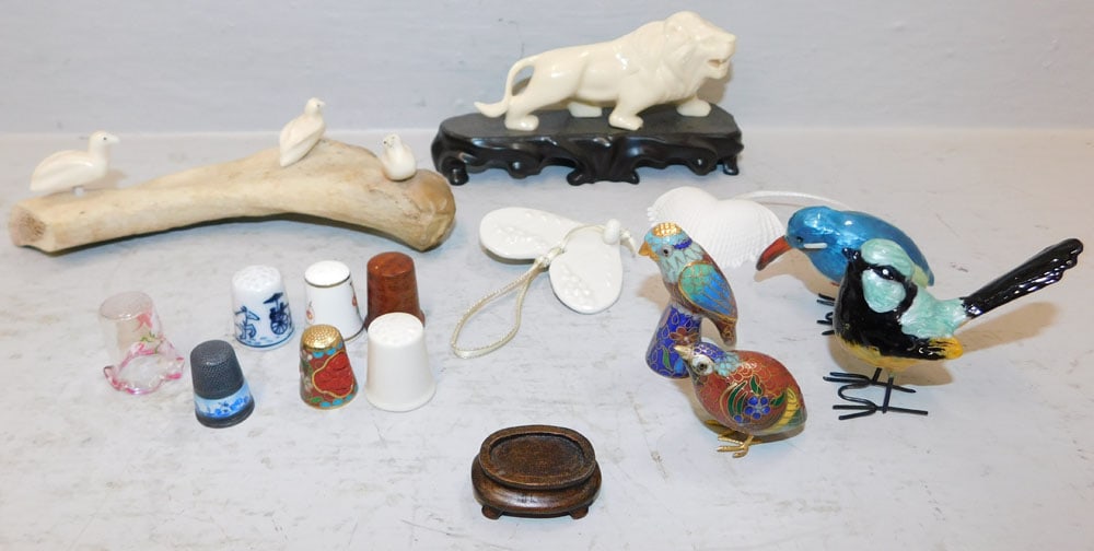 Lot of Enamel, Bone, & Porcelain Figures & Thimbles (1 of 3)
