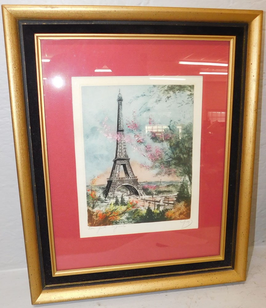 Framed Hand Colored Block Print Pencil Signed: Framed Hand Colored Block Print Pencil Signed. 17" x 13 3/4" "ALL DESCRIPTIONS AND ANY CONDITION STATEMENT GIVEN BY LANGSTON AUCTION GALLERY ARE STRICTLY?OPINIONS?AND LANGSTON'S SHALL HAVE NO