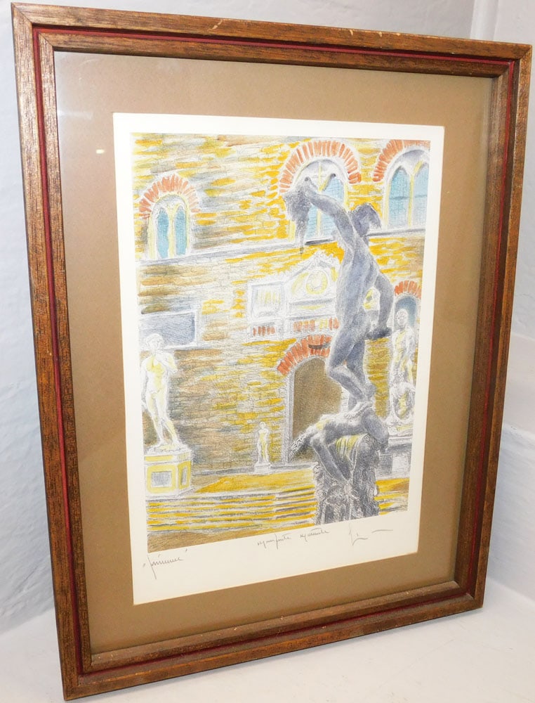 Framed Hand Colored Etching Pencil Signed: Framed Hand Colored Etching Pencil Signed . 17 1/4" x 13 1/4" "ALL DESCRIPTIONS AND ANY CONDITION STATEMENT GIVEN BY LANGSTON AUCTION GALLERY ARE STRICTLY?OPINIONS?AND LANGSTON'S SHALL HAVE NO