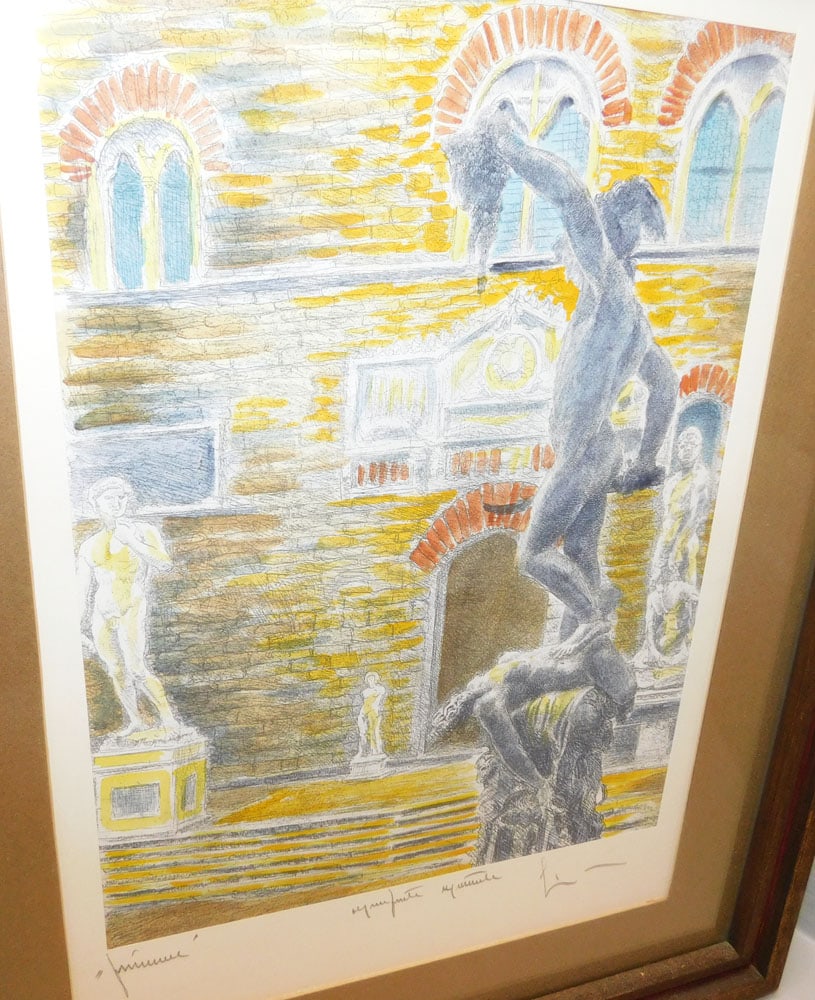 Framed Hand Colored Etching Pencil Signed - 2