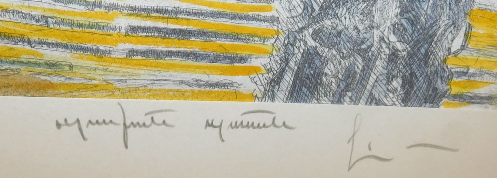 Framed Hand Colored Etching Pencil Signed - 4