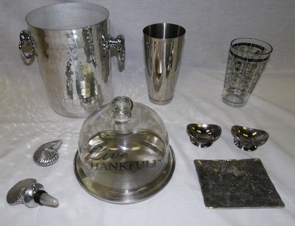 Lot of Bar Items & Glass Cheese Dish (1 of 3)