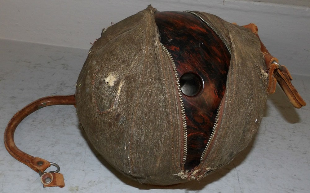 Vintage Bowling Ball: Vintage Bowling Ball . 7" Dia. ALL DESCRIPTIONS AND ANY CONDITION STATEMENT GIVEN BY LANGSTON AUCTION GALLERY ARE STRICTLY OPINIONS AND LANGSTON'S SHALL HAVE NO RESPONSIBILITY FOR ERRORS OR OMISSIONS.