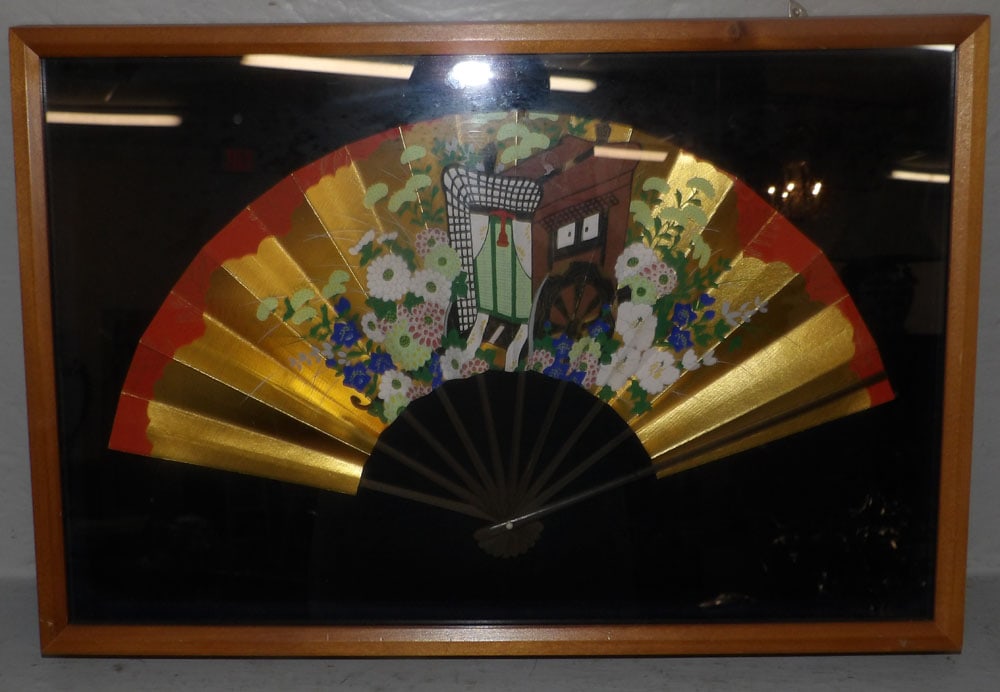 Framed Enclosed Case Oriental Fan: Framed Enclosed Case Oriental Fan . 12" x 18 1/4" ALL DESCRIPTIONS AND ANY CONDITION STATEMENT GIVEN BY LANGSTON AUCTION GALLERY ARE STRICTLY OPINIONS AND LANGSTON'S SHALL HAVE NO RESPONSIBILITY FOR E