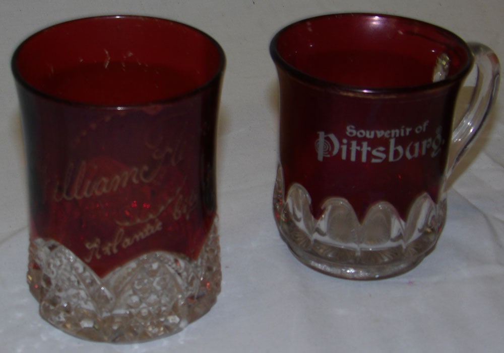 Two Ruby Souvenir Glasses & Creamer - 2