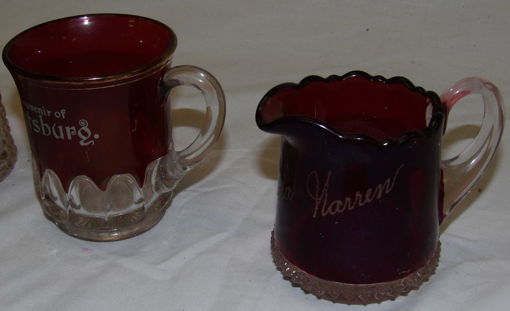 Two Ruby Souvenir Glasses & Creamer - 3