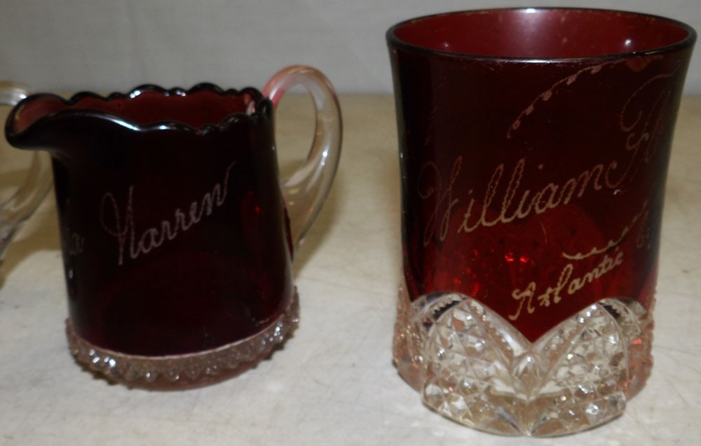 Two Ruby Souvenir Glasses & Creamer - 4