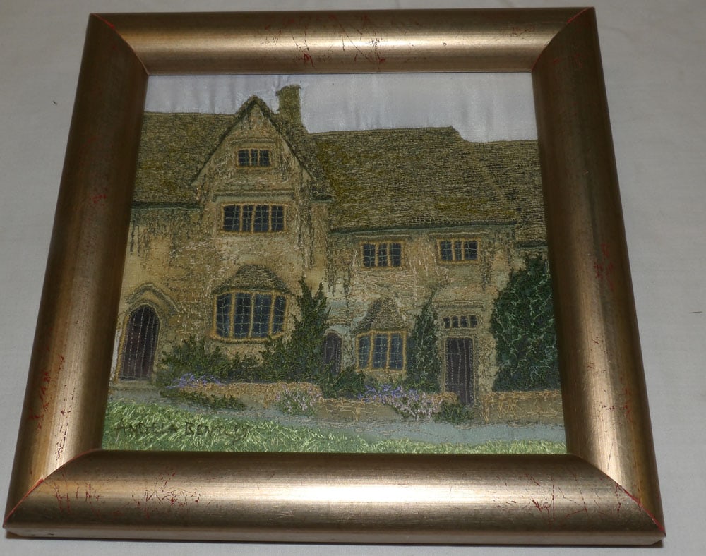 Framed Hand Stitched Embroidery by Angela Bentley: Framed Hand Stitched Embroidery by Angela Bentley. 7 1/2" x 7 1/2" ALL DESCRIPTIONS AND ANY CONDITION STATEMENT GIVEN BY LANGSTON AUCTION GALLERY ARE STRICTLY OPINIONS AND LANGSTON'S SHALL HAVE NO RES