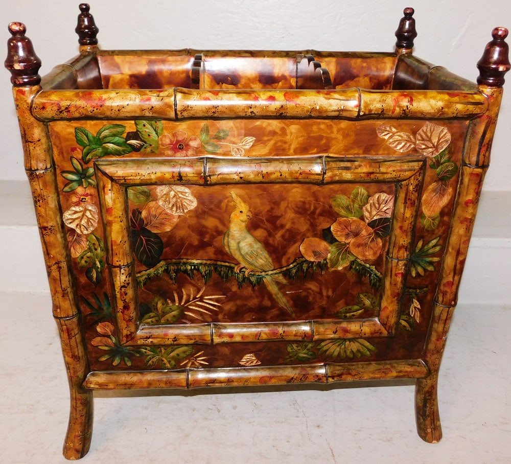 Painted Faux Bamboo Canterbury with Bird Motif by Maitland Smith (1 of 8)